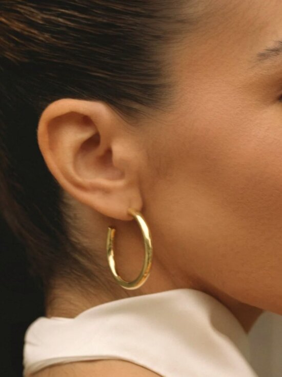 Chunky Gold Hoop Earrings 35mm Thick Hoop Earrings Waterproof Earrings - Picture 6 of 7